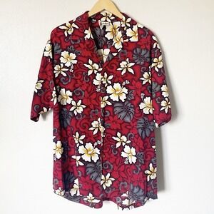 Aloha Republic Hawaiian Shirt Red Floral Button Up Short Sleeve VTG USA Mens XL